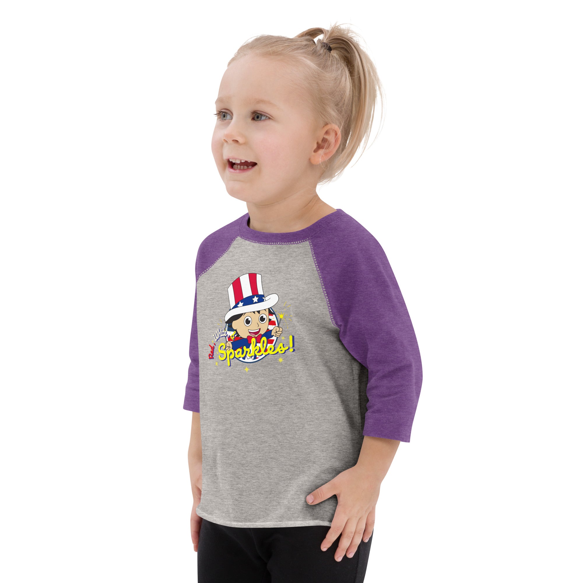 Heather Purple Ryan's World Toddler Red White & Sparkles Baseball T-shirt