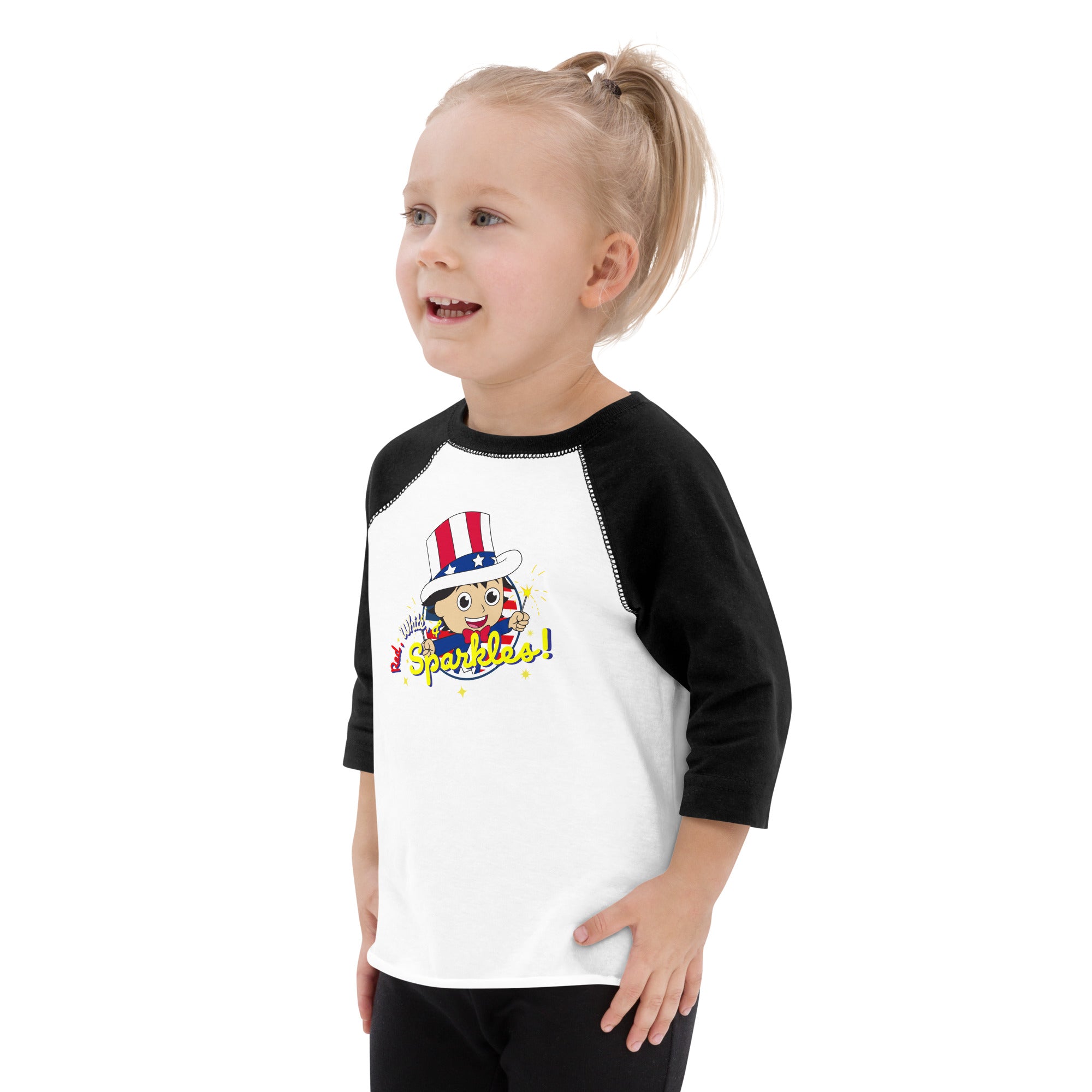 White Black Ryan's World Toddler Red White & Sparkles Baseball T-shirt