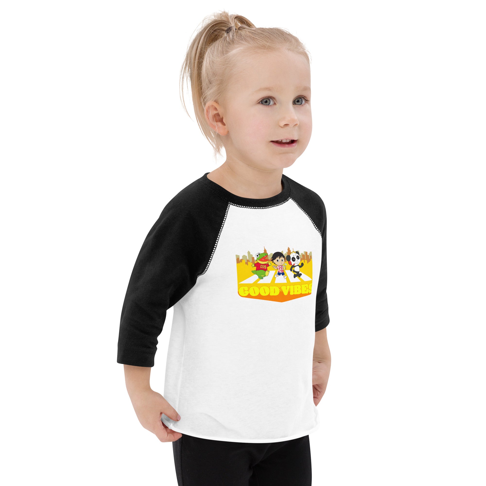 White Black Ryan's World Toddler Good Vibes Baseball Shirt