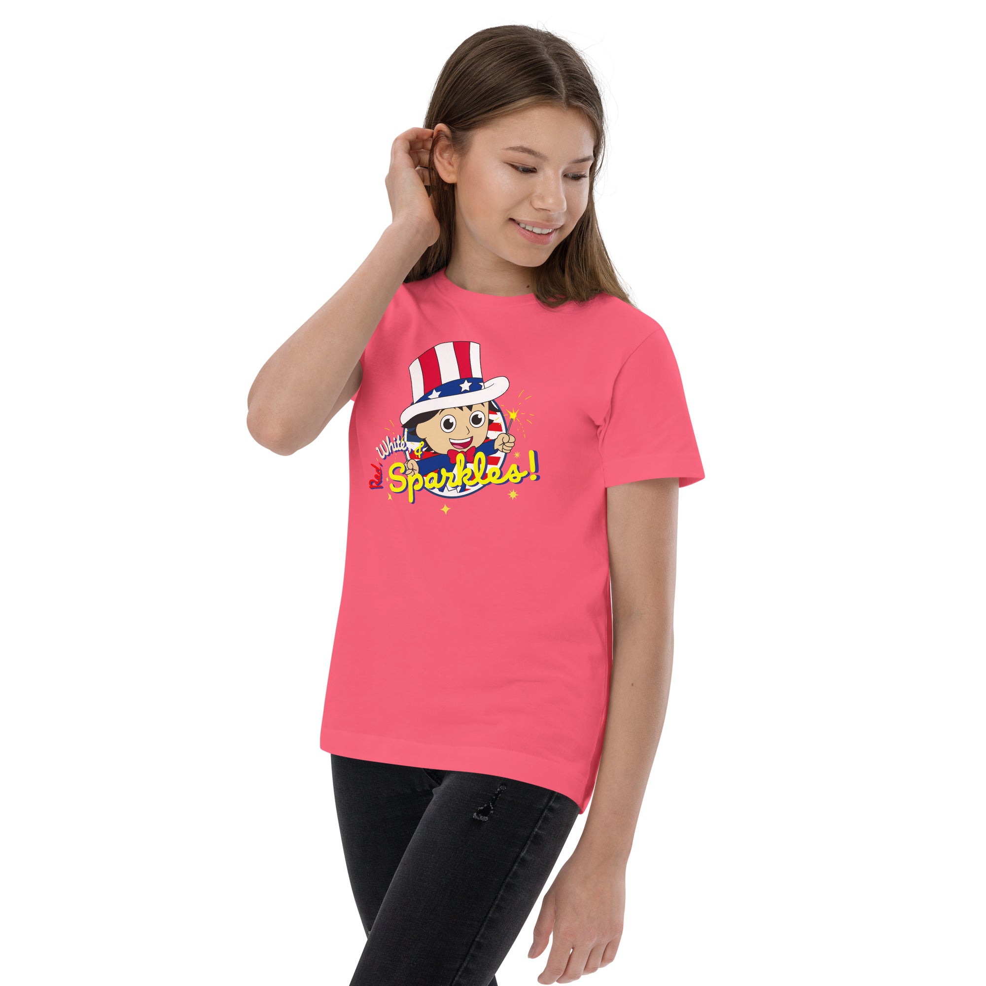 Hot Pink Ryan's World Youth Red White & Sparkles T-shirt