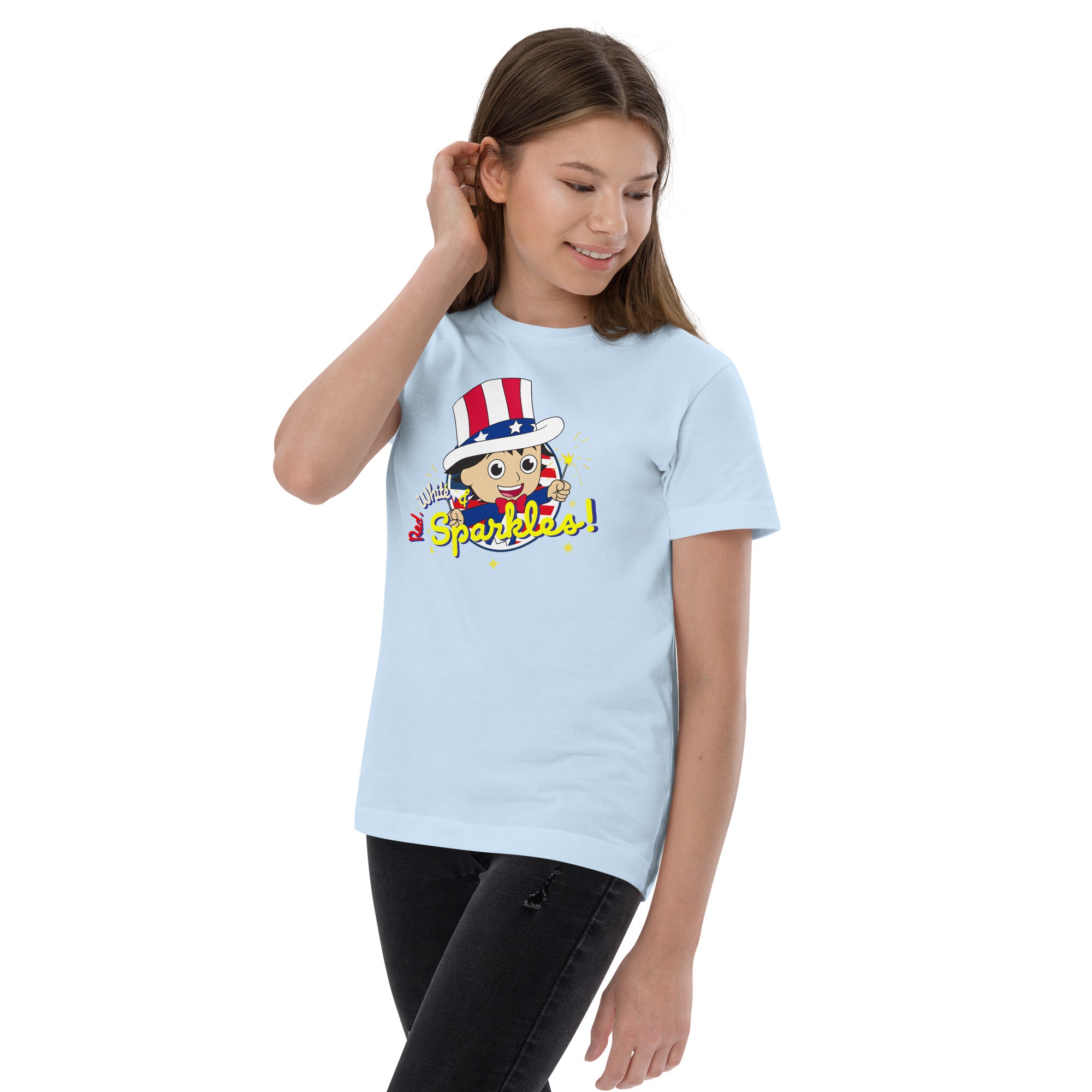 Light Blue Ryan's World Youth Red White & Sparkles T-shirt