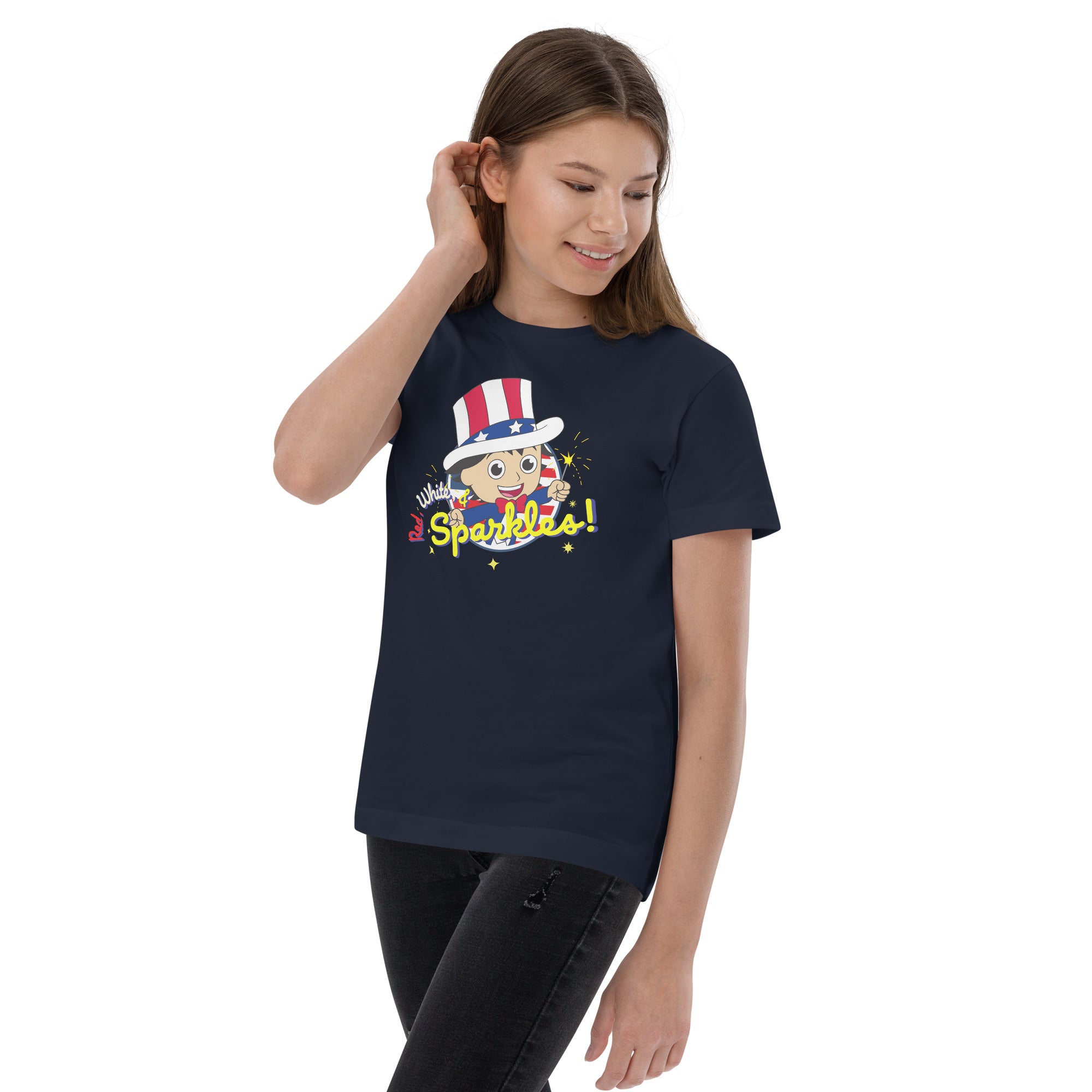 Navy Ryan's World Youth Red White & Sparkles T-shirt